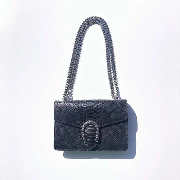 Borse in Pelle Handbags - Borse in Pelle Black Leather Chain Strap Crossbody Shoulder Bag